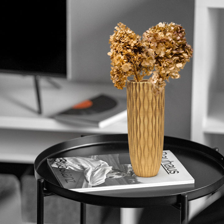Suanti Dekorative Blumenvase (28 cm), Gross Kupferfarbe Vase mit Wasserwellenmuster, Für Home Office