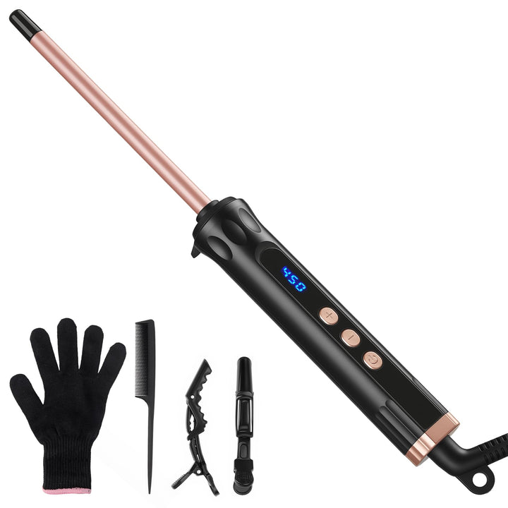 Lockenstab Dünn 9mm, Mini Lockenstäbe mit Quarz-Keramik-Beschichtung & LCD 100-230°C, 14 Stufen, für