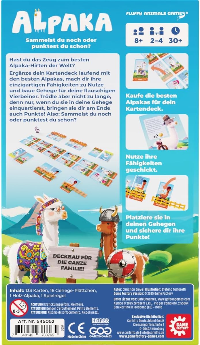 Game Factory 646052 Alpaka, Fluffy Animals, tierisches Deckbauspiel | Familienspiel für 2-4 Personen