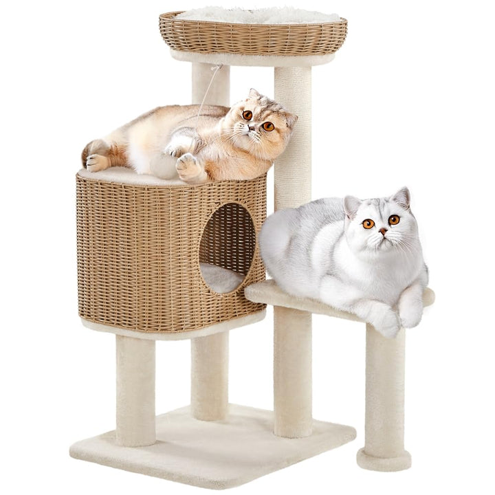 Yaheetech Kratzbaum Rattan Kletterbaum für grosse Katze bis 10 Kg, Stabiler Katzenbaum 91cm mit gros