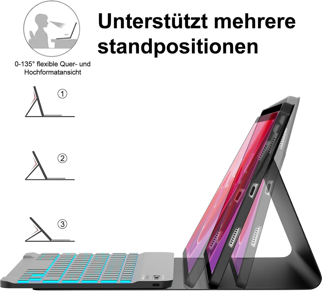 IVEOPPE Tastatur für Tab M11, QWERTZ Deutsch Tastatur, 7-Farbige Beleuchtung Magnetische Bluetooth K