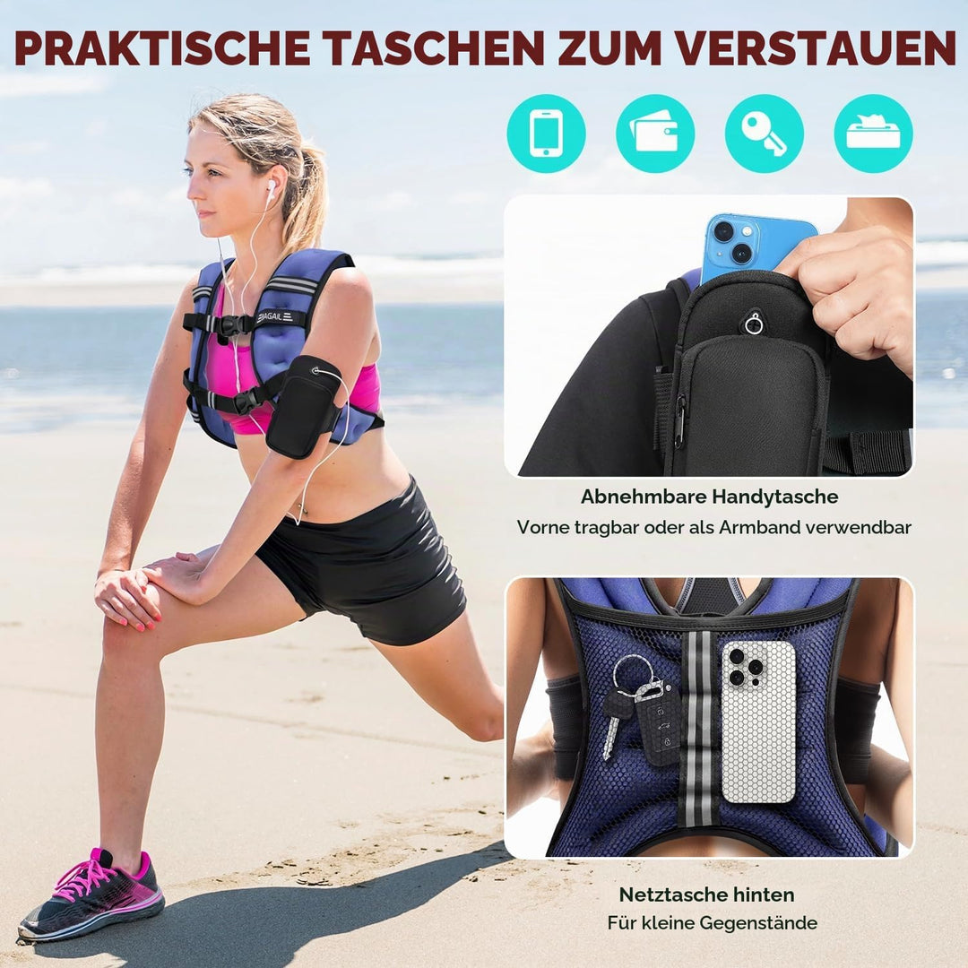 BAGAIL Gewichtsweste für Krafttraining, Brustgrösse Verstellbar, Praktische Tasche, mit Eisensand Ge