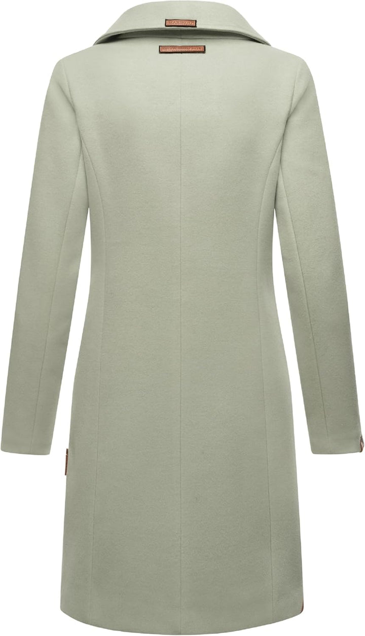 MARIKOO Damen Wollmantel Langer Trenchcoat mit Reversekragen Nanakoo XS-XXL XL Smokey Mint, XL Smoke