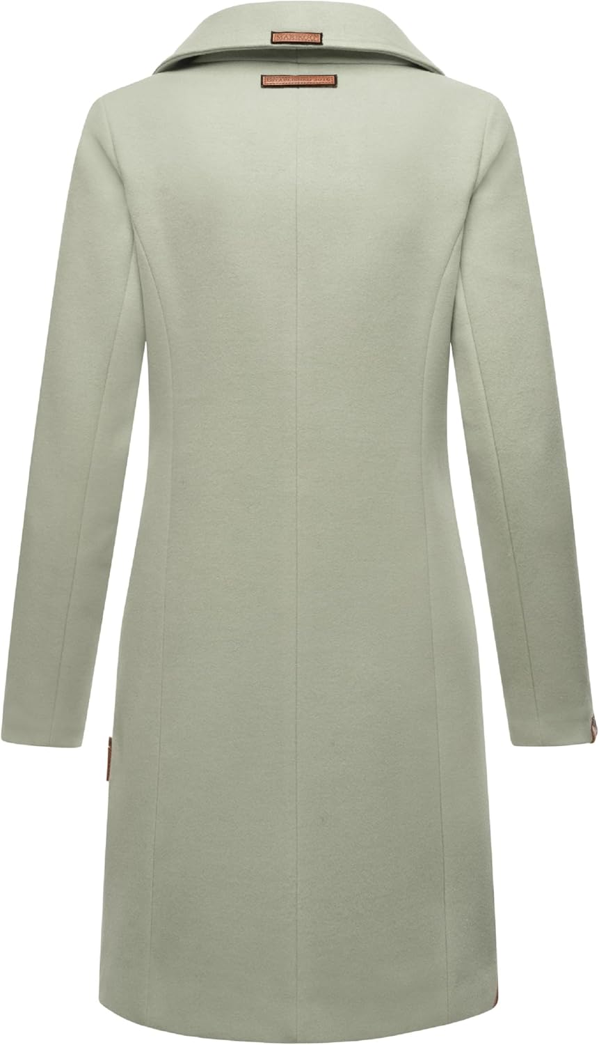 MARIKOO Damen Wollmantel Langer Trenchcoat mit Reversekragen Nanakoo XS-XXL XS Smokey Mint, XS Smoke