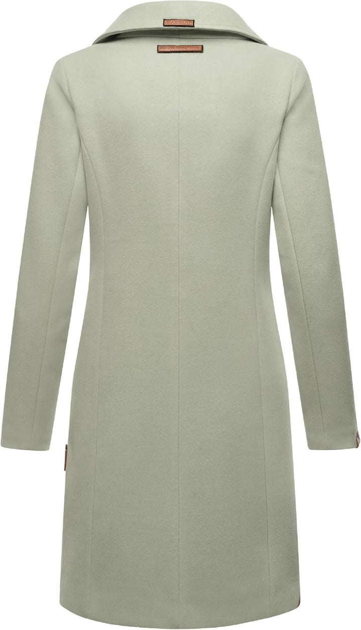MARIKOO Damen Wollmantel Langer Trenchcoat mit Reversekragen Nanakoo XS-XXL XS Smokey Mint, XS Smoke