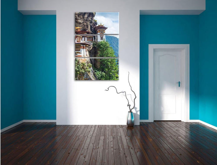 Pixxprint Buddha Tempel in China 3-Teiler Leinwandbild 120x80 Bild auf Leinwand