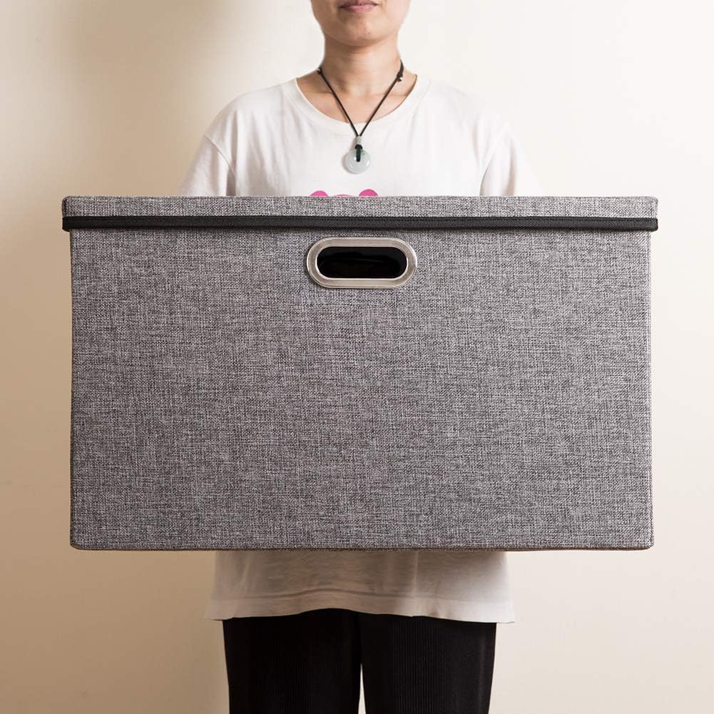 Prandom Extra grosse faltbare Aufbewahrungskörbe mit Deckel [3er-Pack] Leinenstoff Boxen Organizer C