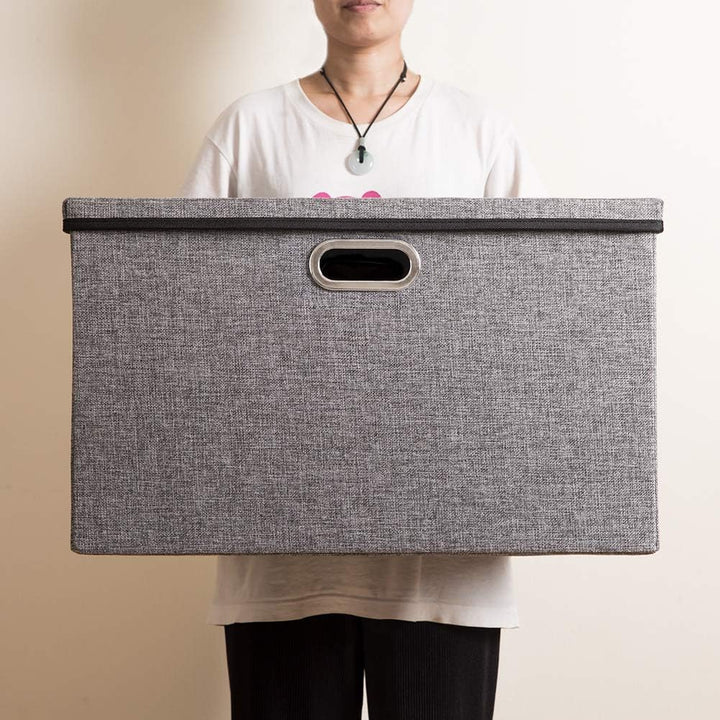 Prandom Extra grosse faltbare Aufbewahrungskörbe mit Deckel [3er-Pack] Leinenstoff Boxen Organizer C