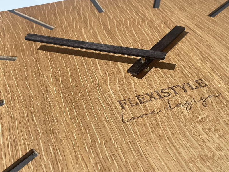 FLEXISTYLE Moderne quadratisch grosse WanduhrHolz ECO 40cm, Stille, Holzoptik, Eiche, Wohnzimmer, Sc