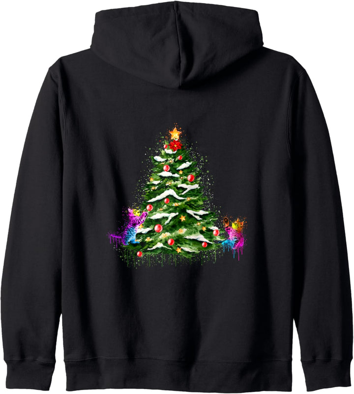 Frohe Weihnachten mit Katzen und Weihnachtsbaum Kapuzenjacke