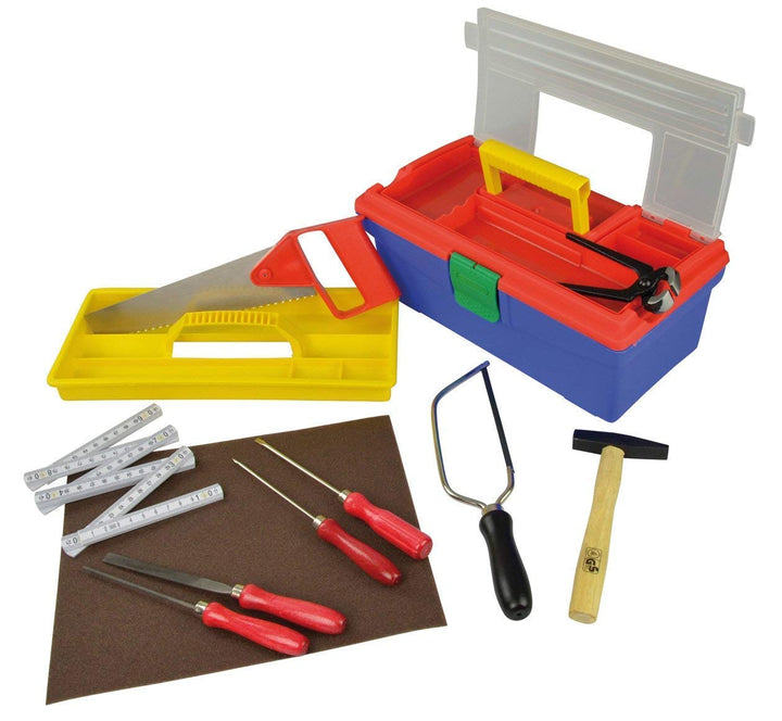 Pebaro 645 Werkzeug-Set in Kunststoffbox für Hobby und Schule, 11 Teile, praktischer Koffer, ausklap
