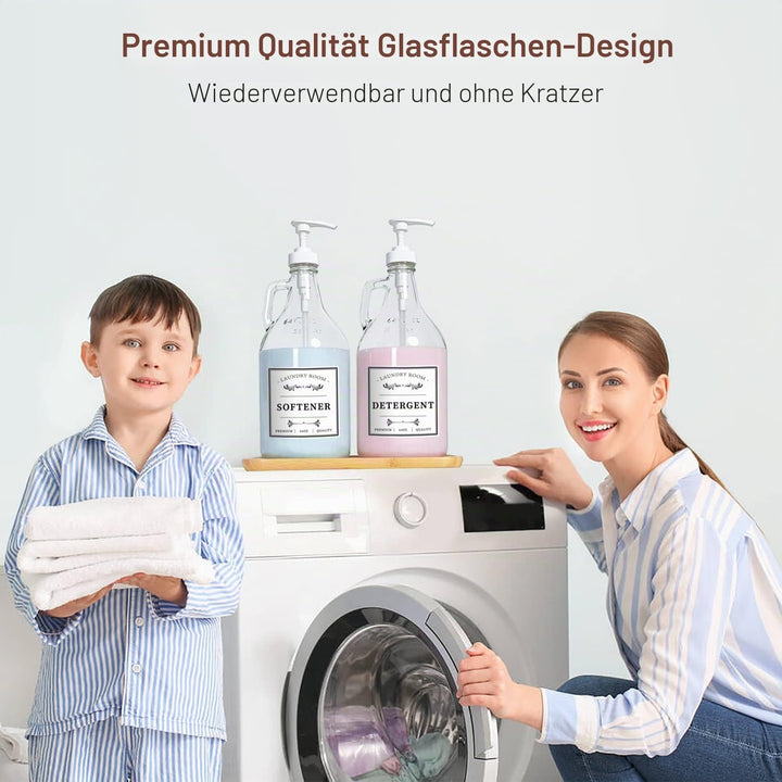 LIKAJON Waschmittelspender aus Glas, flüssiger Waschseifenspender für Waschküche, 1,8 l Waschmittels