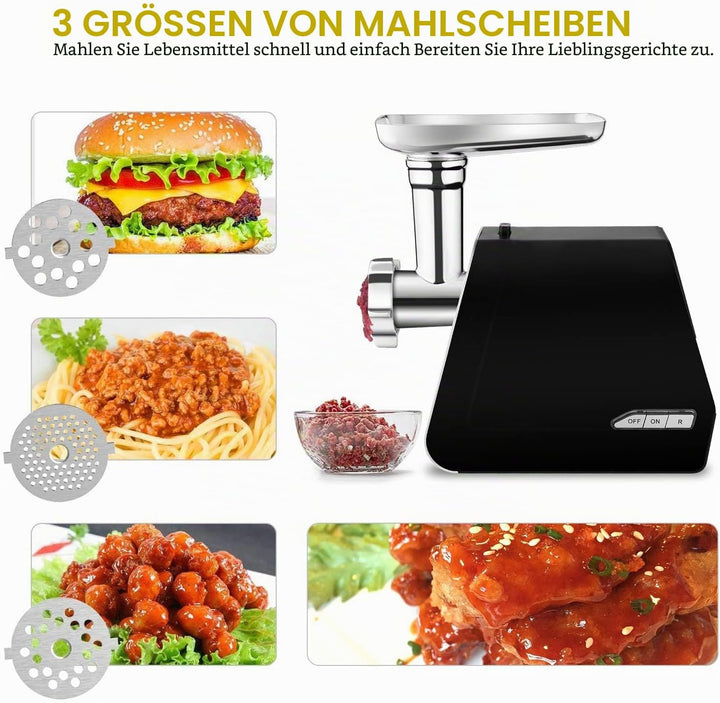 COOCHEER Profi Fleischwolf Elektrisch mit Wurstfüller &amp; Keksaufsatz | 2000W Wurstmaschine Hackfleisc