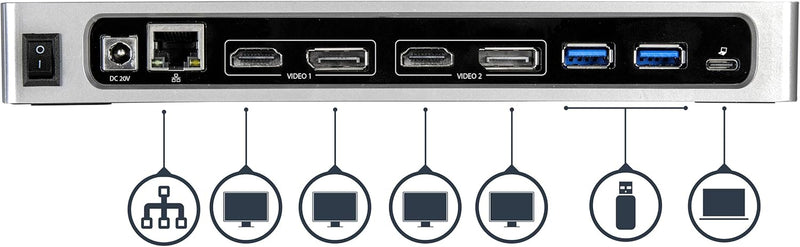 StarTech.com USB-C und USB-A DisplayLink Docking Station - Dockingstation für 2x Monitore 4K 60Hz Di