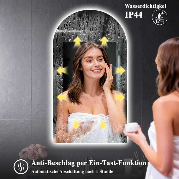 Badezimmerspiegel mit LED Beleuchtung, Beschlagfrei, Touch-Schalter, Dimmbar, 3 Lichtfarben, Wandspi