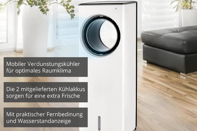 Unold 86990 Air Cooler Fresh, mit separat zuschaltbarem Verdunstungskühler für optimales Raumklima,