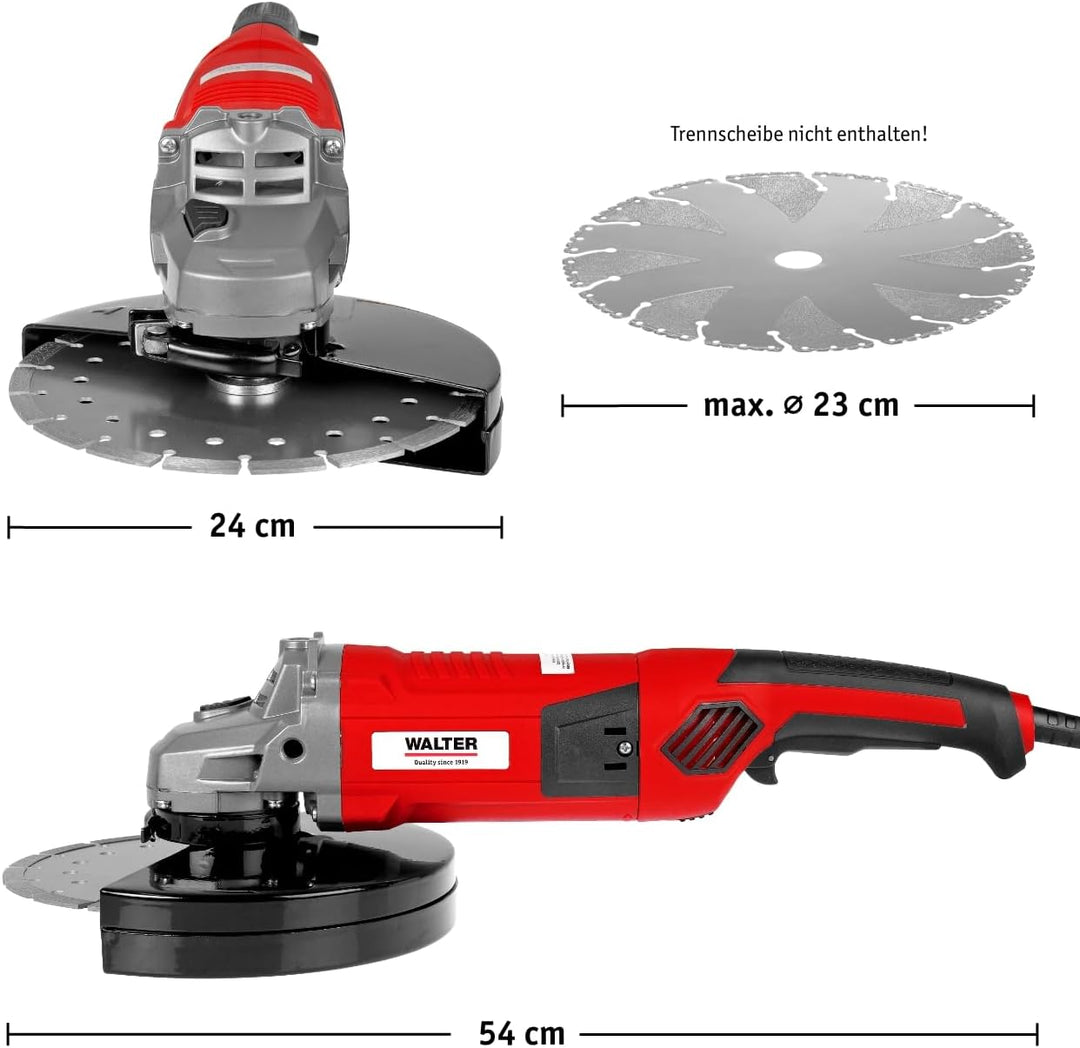 WALTER Winkelschleifer 2000 Watt, Scheiben-Ø: 230 mm, Polieren, Flexen, Flächen und Kanten schleifen