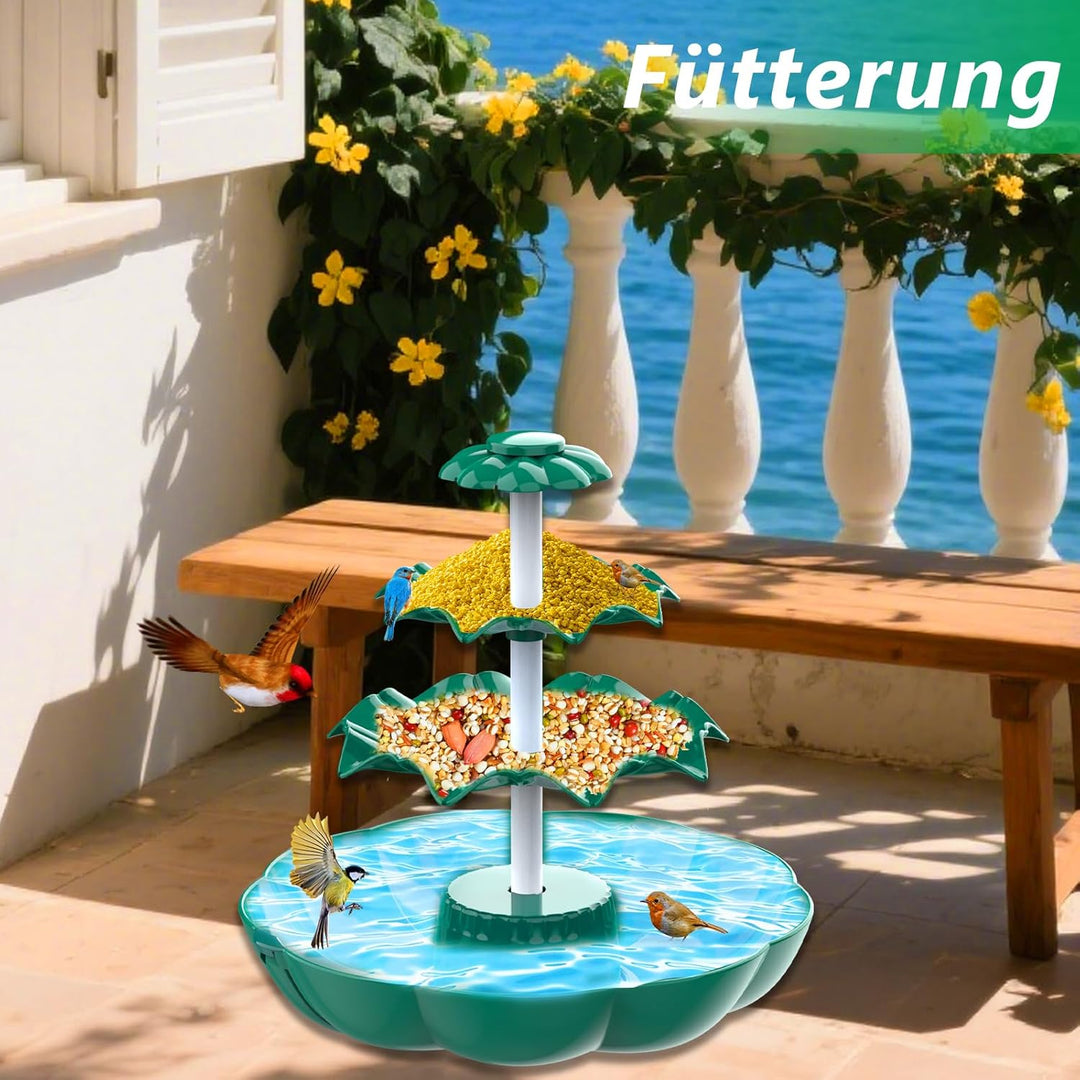 AISITIN DIY Brunnen,Vogeltränke Sets mit 6,5W Solar Springbrunnen mit Akku, 3 Stufige Vogelfütterer