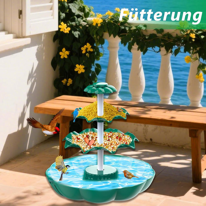 AISITIN DIY Brunnen,Vogeltränke Sets mit 6,5W Solar Springbrunnen mit Akku, 3 Stufige Vogelfütterer