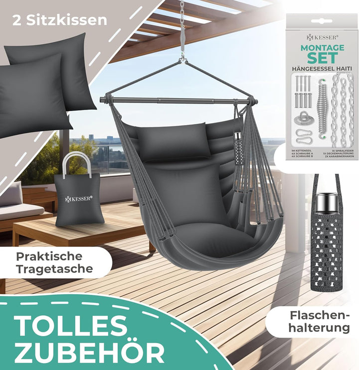 KESSER® Hängesessel Haiti 150kg Traglast, Hängestuhl 360° Drehung, Hängeschaukel Indoor-Outdoor UV-b