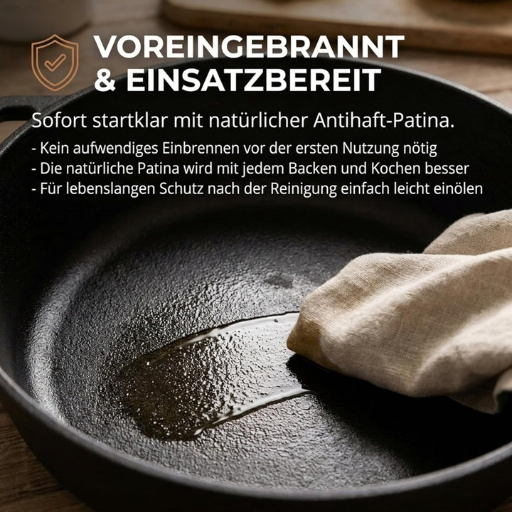 Homira Gusseisentopf 26 cm – Brotbackform & Pfanne in einem, Induktionsgeeignet Brotbacktopf, Brotba