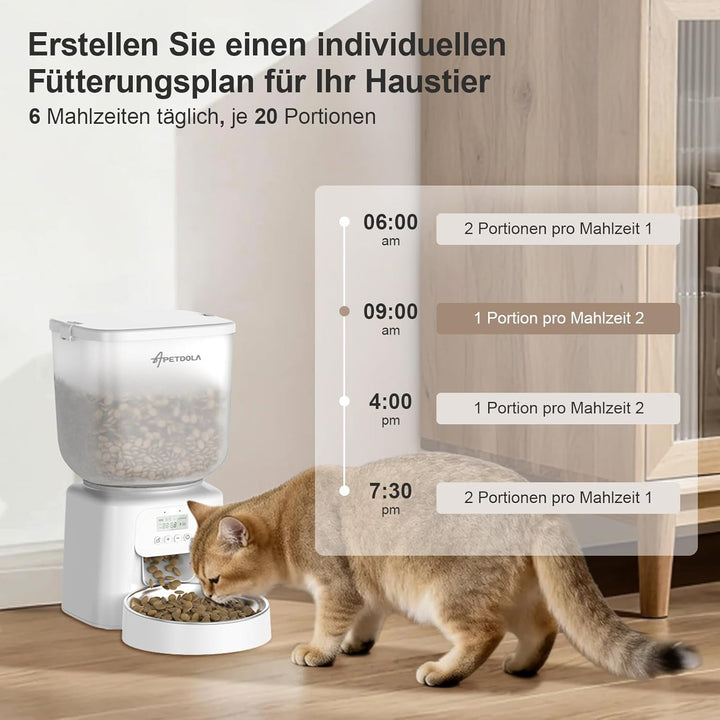 Automatischer Futterspender für Hunde, 5 l, zeitgesteuert, programmierbar, 1–6 Mahlzeiten für Katzen