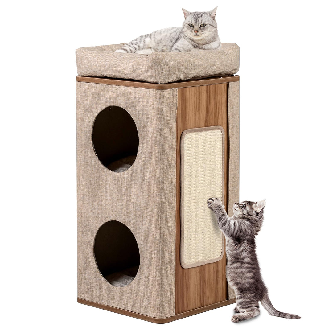 COSTWAY 3-stöckige Kratztonne Katzentonne, Kratzbaum mit Kratzbrett &amp; 3 Matten, Spieltonne für Katze