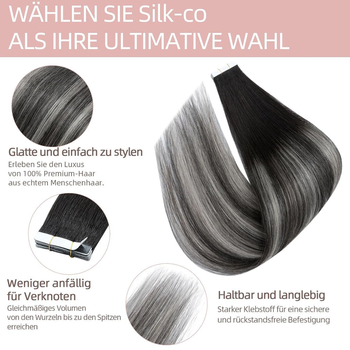 Silk-co Tape in Extensions Echthaar 20stk, leicht Version Tape Extensions Echthaar, Remy Haarextensi