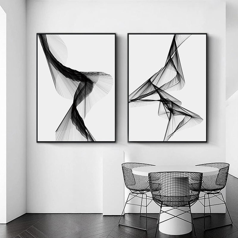 MENAYODA Leinwand Wandkunst Malerei, 3er Set Ohne Rahmen Abstrakte Linie Schwarz Weiss Kunst Wandkun