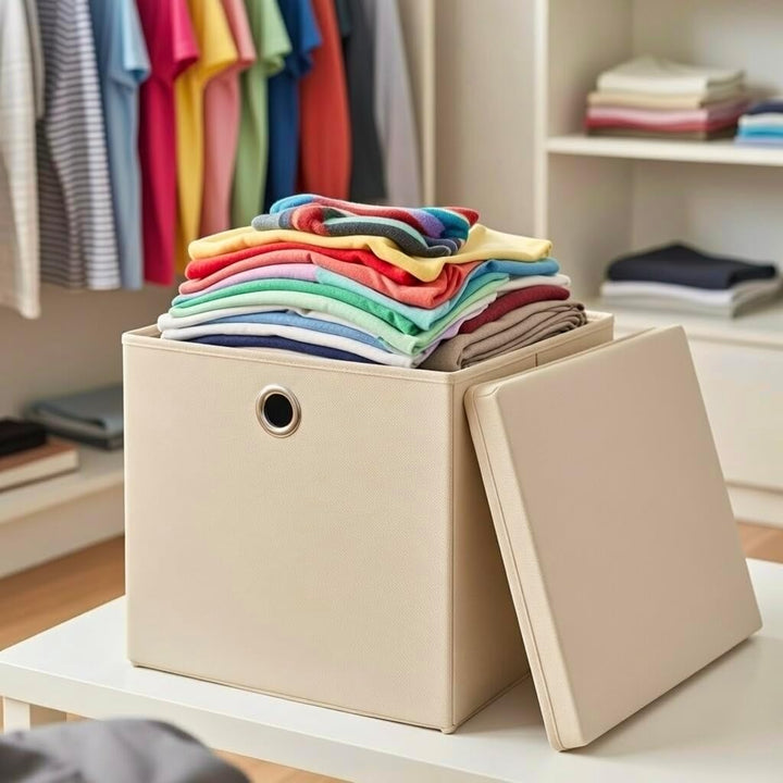 StickandShine 4er Set Creme Faltbox 28 x 28 x 28 cm Aufbewahrungsbox faltbar mit Deckel, Creme