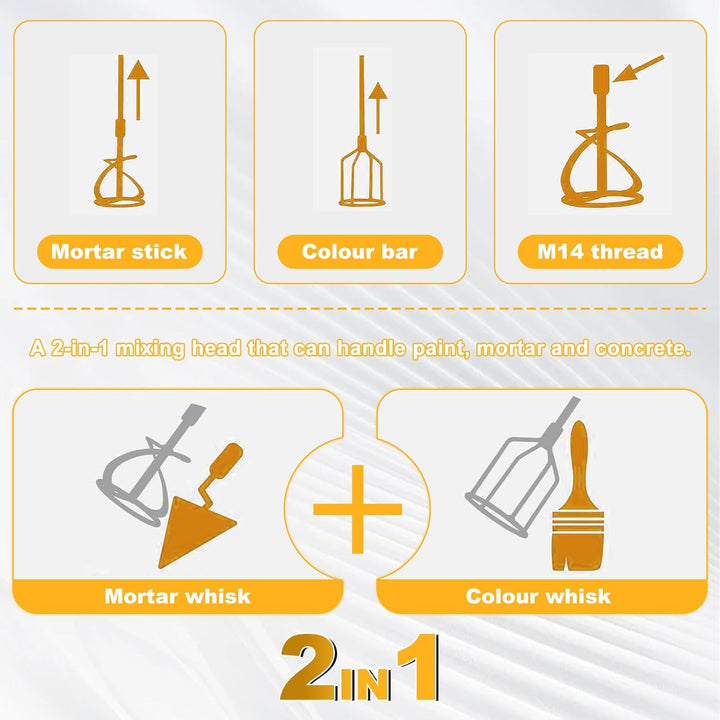 Akku Rührwerk für Farbe und Beton kompatibel mit Dewalt 20V Akku (ohne Batterie), Bürstenloser Mörte