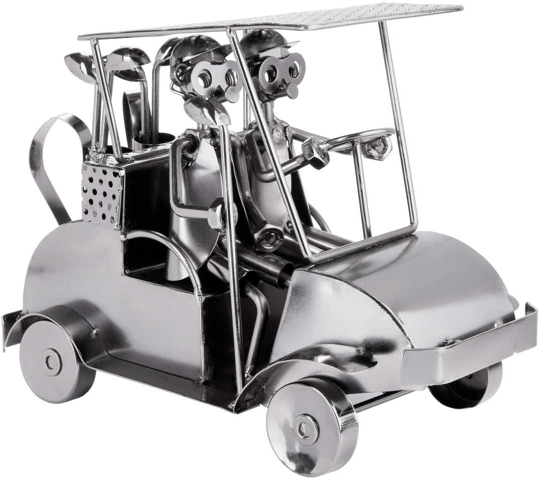 BRUBAKER Schraubenmännchen Golfcart - Handarbeit Eisenfigur Metallmännchen Golf - 24 cm Metallfigur
