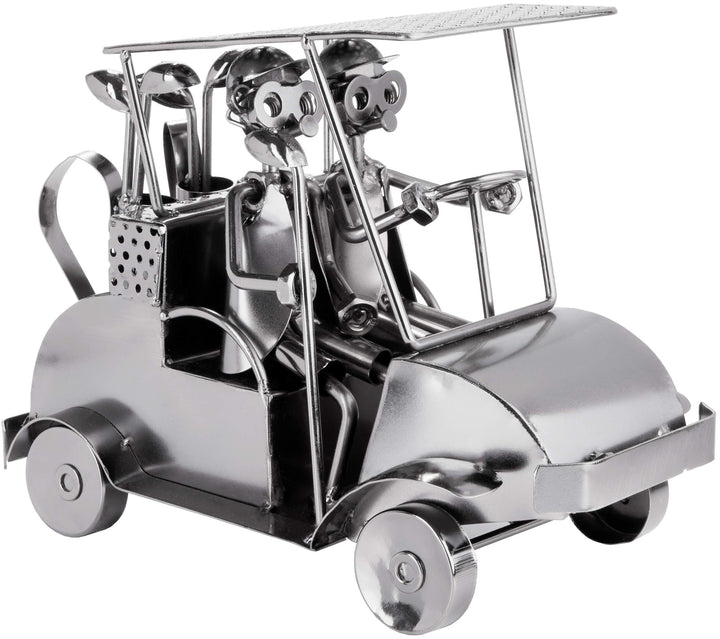 BRUBAKER Schraubenmännchen Golfcart - Handarbeit Eisenfigur Metallmännchen Golf - 24 cm Metallfigur