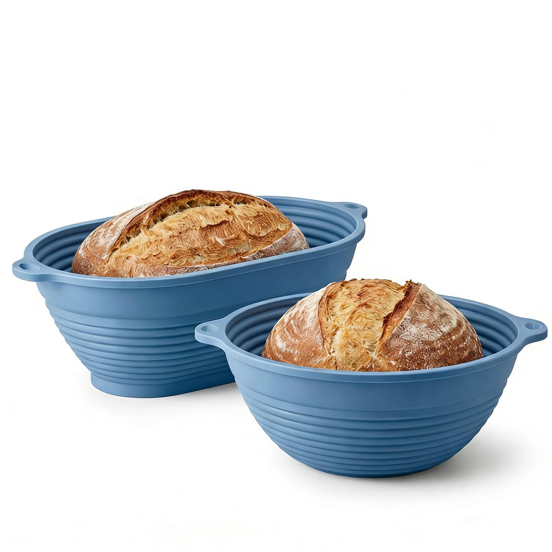 Gärkörbchen Set aus Silikon, 2 Gärkorb Brot Oval & Rund, Faltbar Brotgärkorb, Gärkorb Sauerteig Star