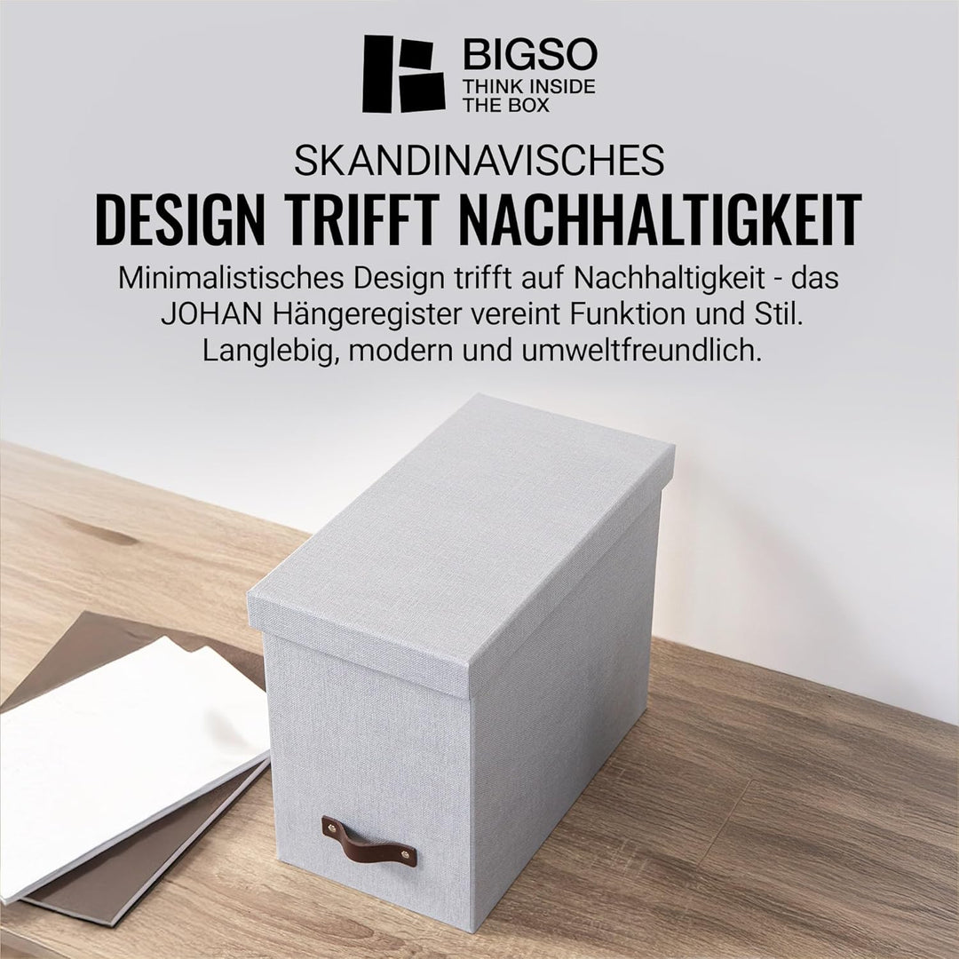 BIGSO JOHAN Hängeregisterbox A4 – Hängemappenbox mit Deckel und Griff – Schreibtischablage für Hänge