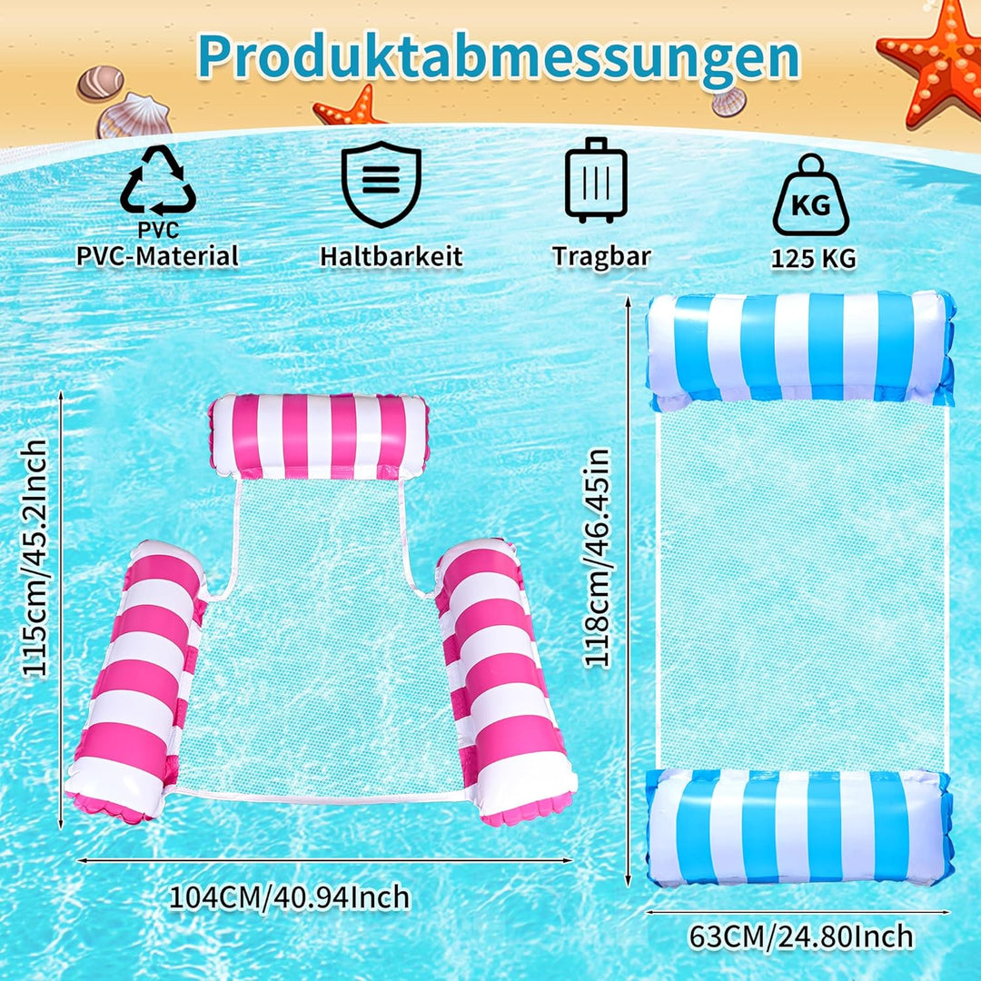 Luftmatratze Pool Schwimmnudel, 2 Stück Luftmatratze Wasser Hängematte, 4 In 1 Wasserhängematte Mit