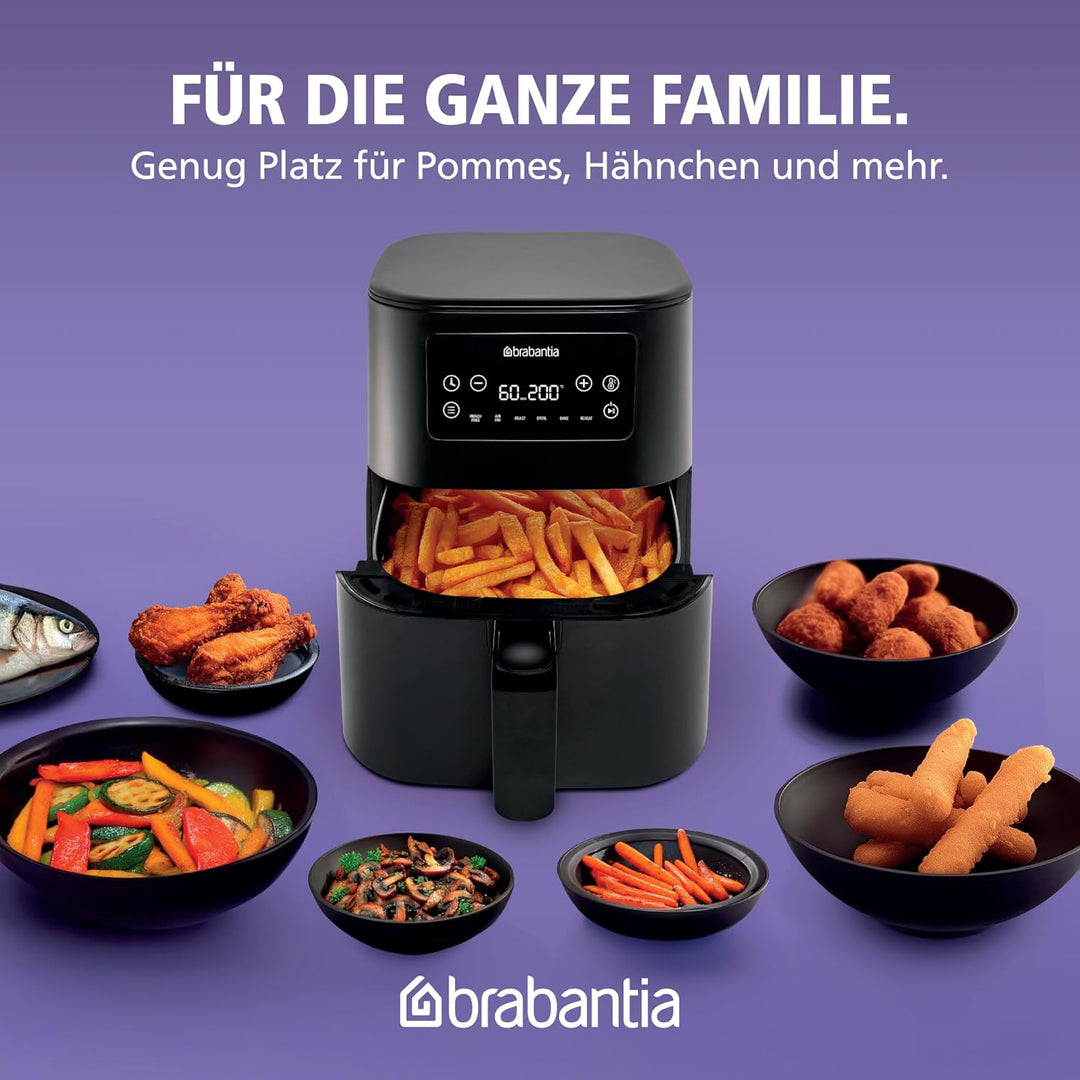 Brabantia Airfryer XXL, 5,7 Liter, 1700 Watt, 80–200°C, für 5 Personen, 6 Kochprogramme, Digitaler T