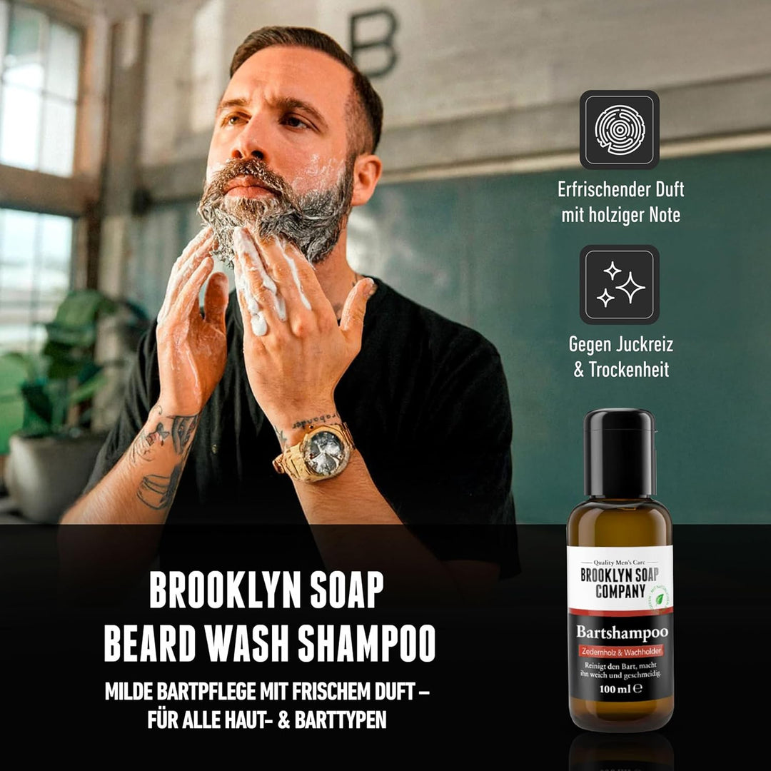 Brooklyn Soap Company Bartpflege Set für Männer - Mit Bartroller, Bartöl & Bartshampoo - Geschenk fü