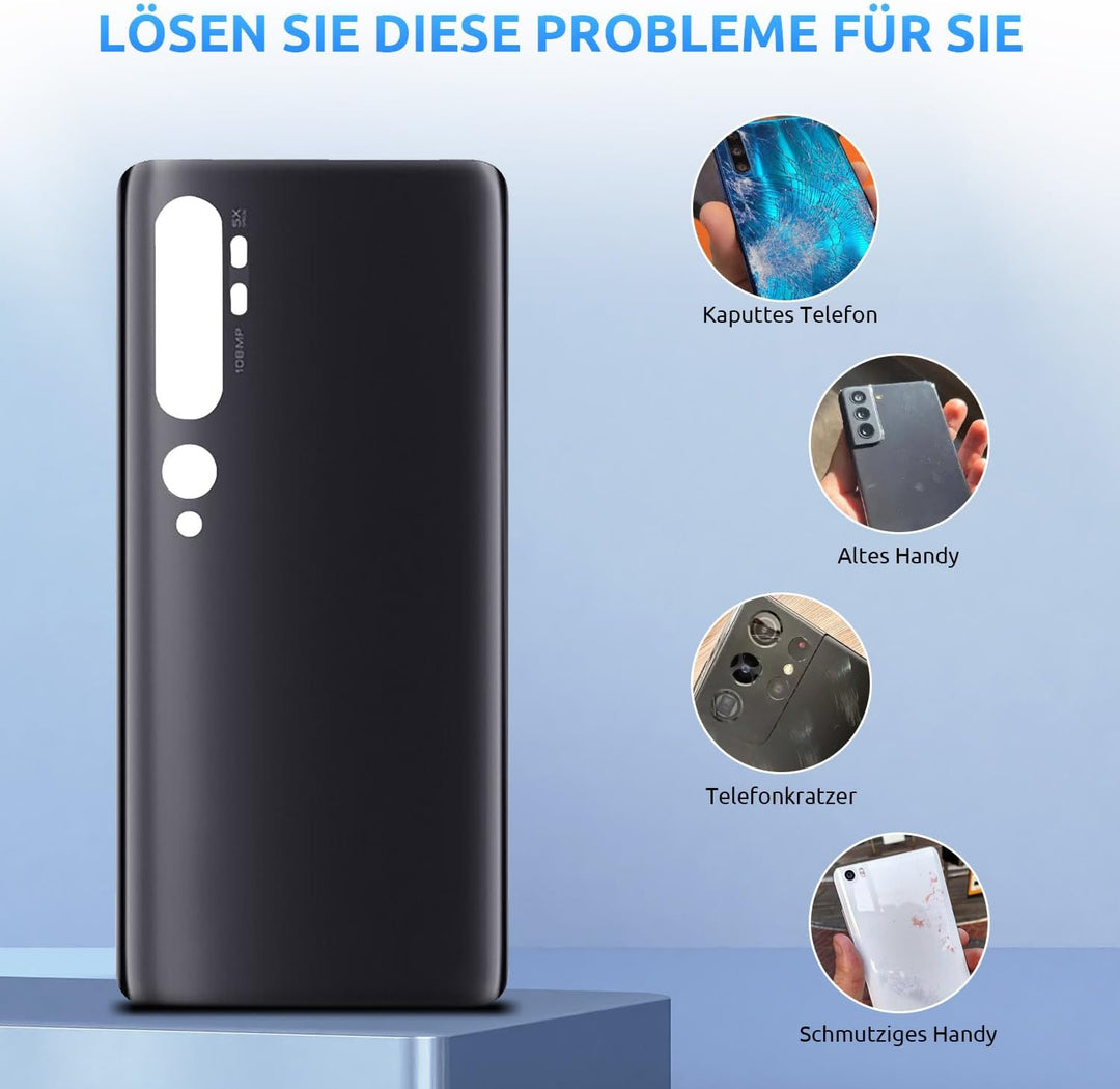 Eonpam Akkudeckel für Xiaomi Mi Note 10 / Note 10 Pro Rückseite Glas Original Backcover Back Glas Er