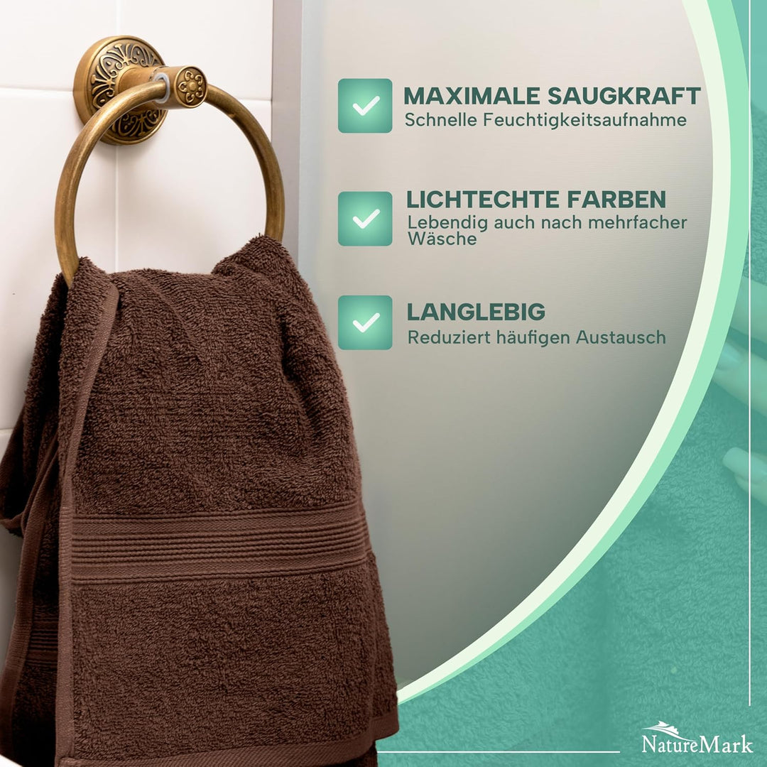 NatureMark 8er Pack Frottier Handtücher 50x100cm, 100% Baumwolle, Schokobraun, 50 x 100 cm, Schokobr