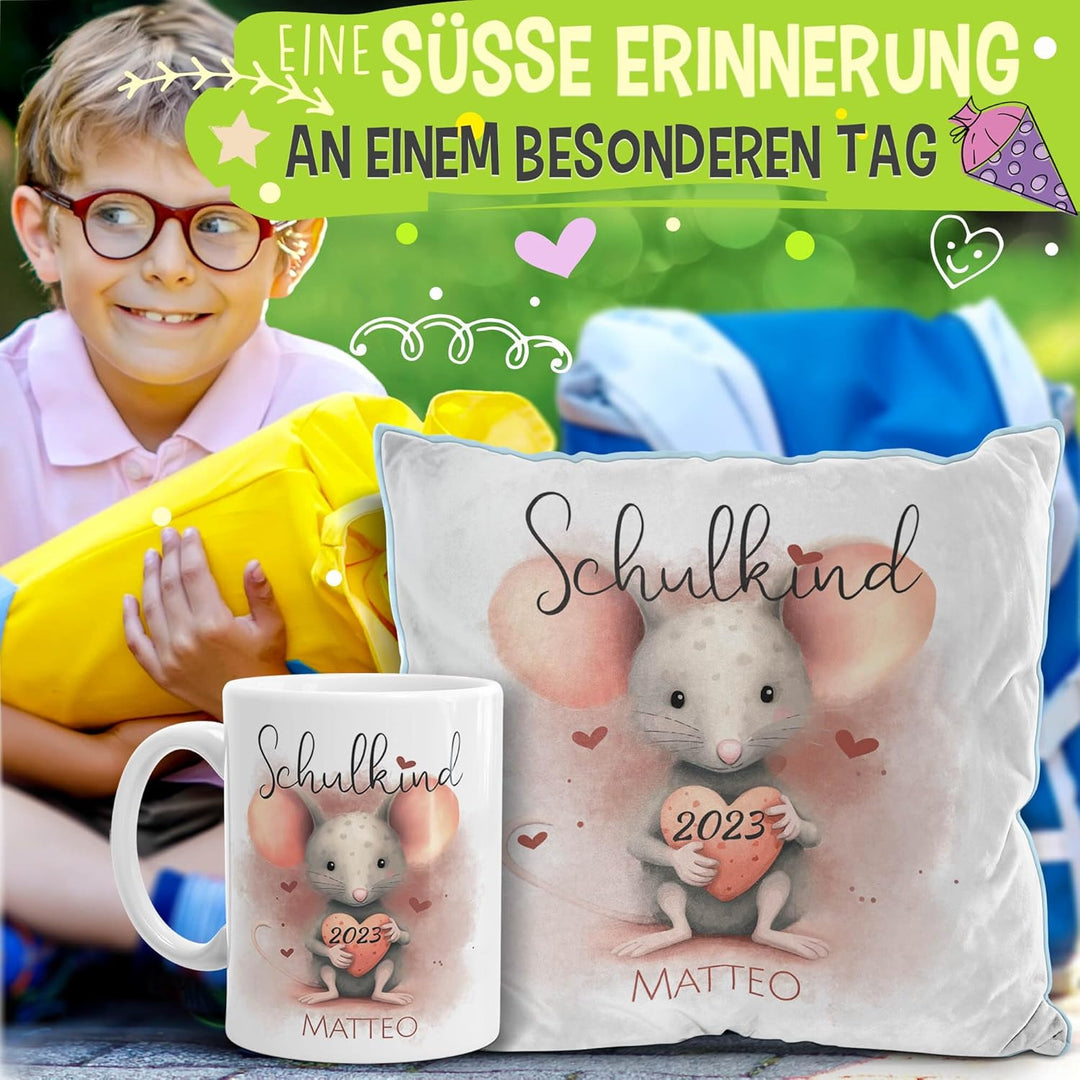 Einschulung Geschenke-Set - Schulkind mit Name und Jahr personalisiert - Maus, personalisierte Gesch