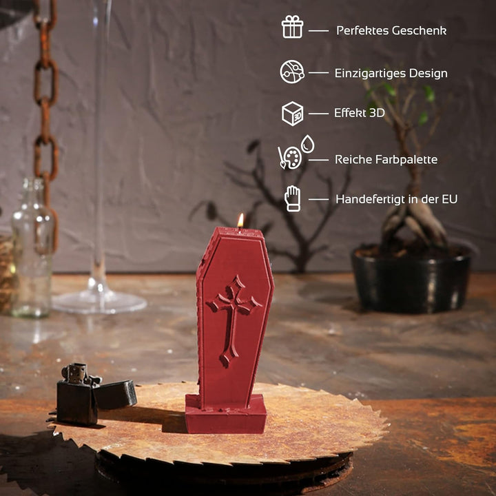 Candellana Sarg Deko Kerze - Halloween Deko - Gothic Deko - Grunge Deko Kerze - Heavy Metal Deko - P