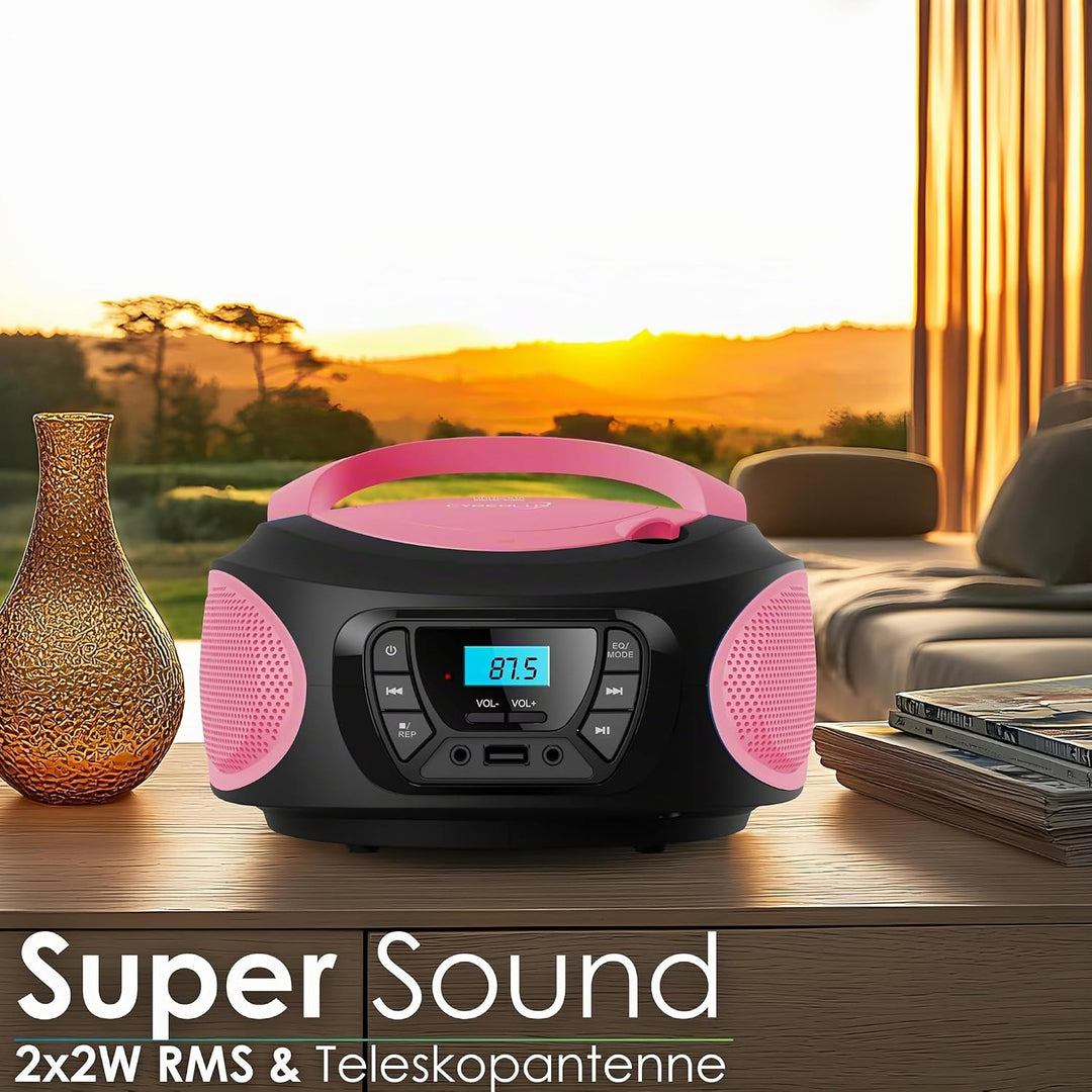 Tragbarer CD-Player | CD/CD-R | USB | FM Radio | AUX-In | Kopfhöreranschluss | Kinder Radio | Boombo