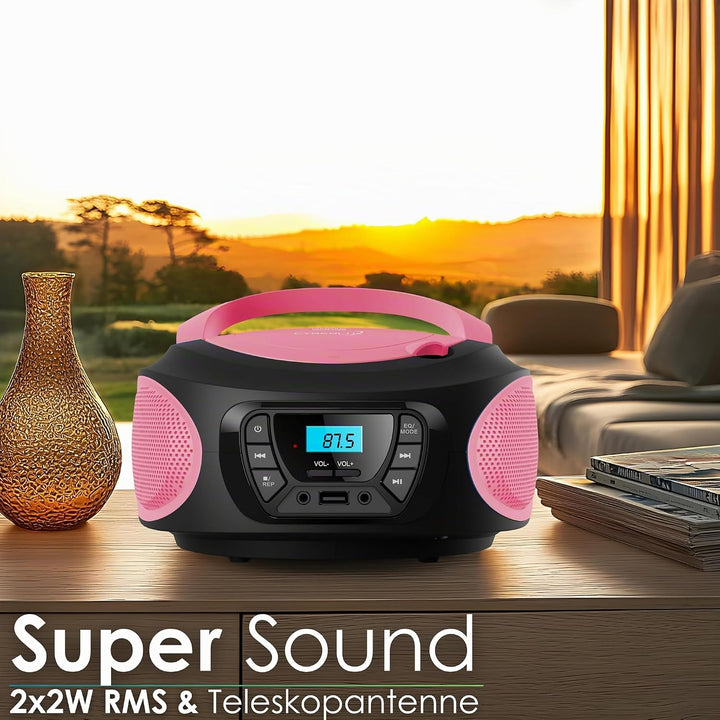 Tragbarer CD-Player | CD/CD-R | USB | FM Radio | AUX-In | Kopfhöreranschluss | Kinder Radio | Boombo