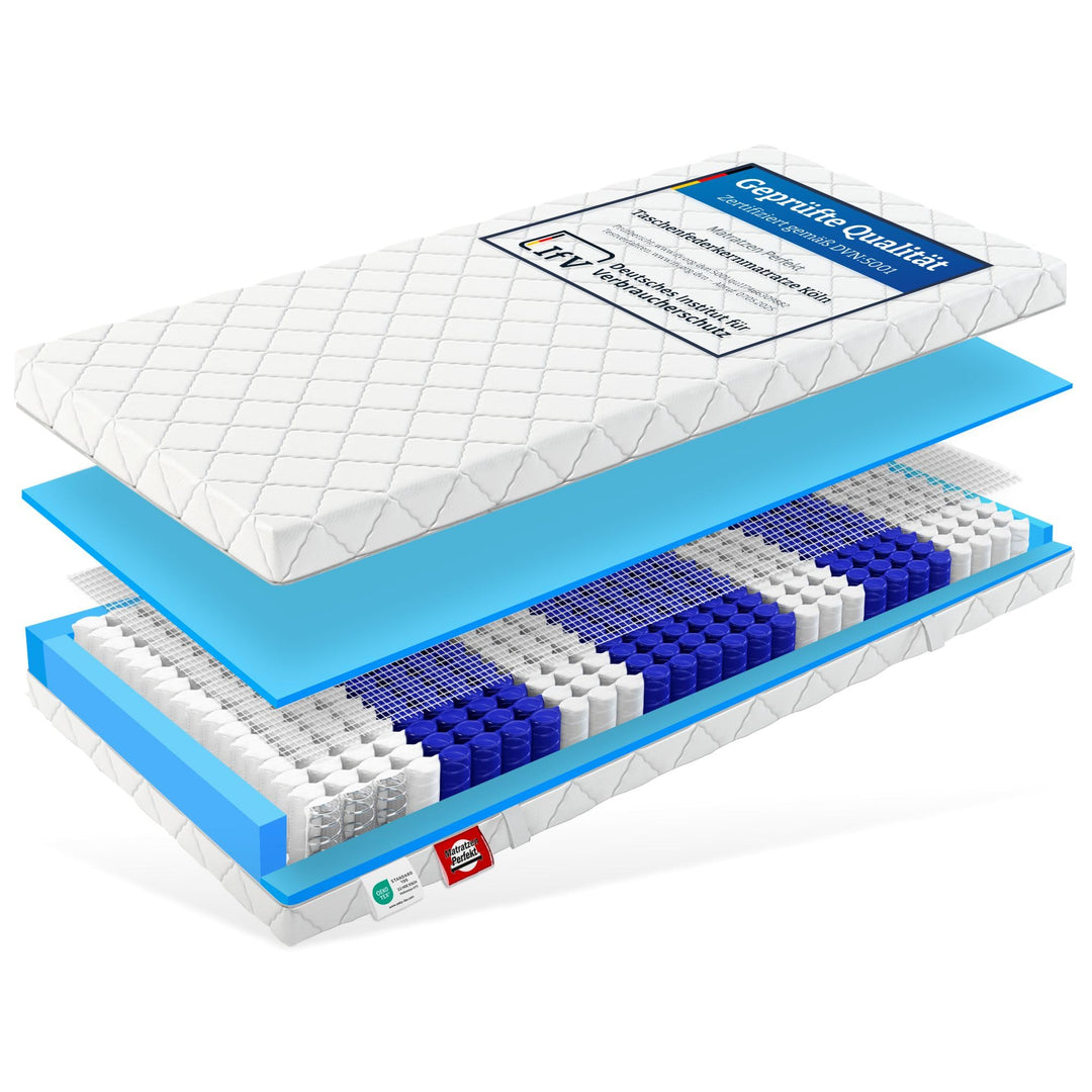 Matratzen Perfekt 7-Zonen Taschenfederkernmatratze Köln, 80 x 200 cm – Taschenfederkern-Matratze mit