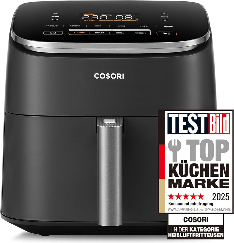 Cosori Turboblaze Heissluftfritteuse Airfryer, 9-in-1 Air Fryer XXL 6L, leiser DC Motor mit 5 Geschw