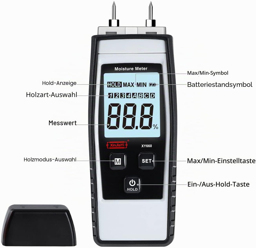 XinJiaYi Digitaler holzfeuchtemessgerät, 8-in-1 Feuchtigkeitsmessgerät Wand, Holzfeuchtemesser für B