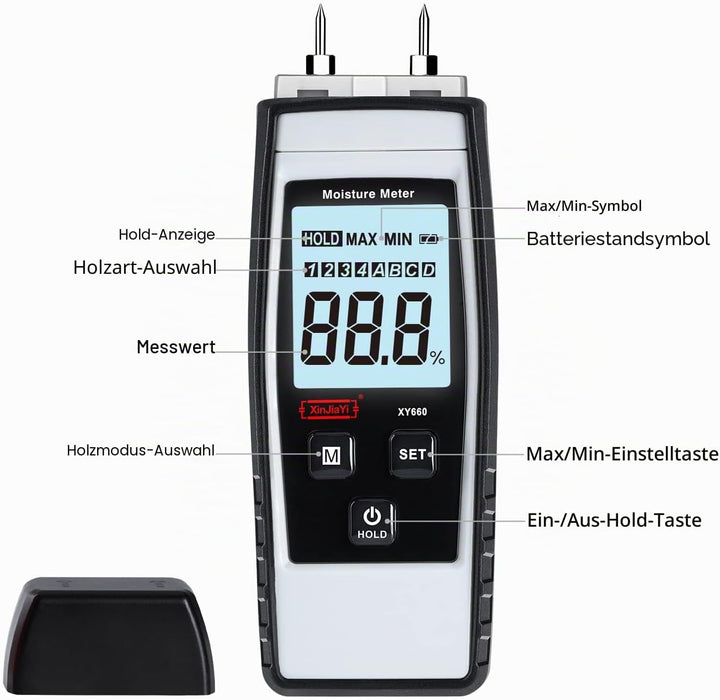 XinJiaYi Digitaler holzfeuchtemessgerät, 8-in-1 Feuchtigkeitsmessgerät Wand, Holzfeuchtemesser für B