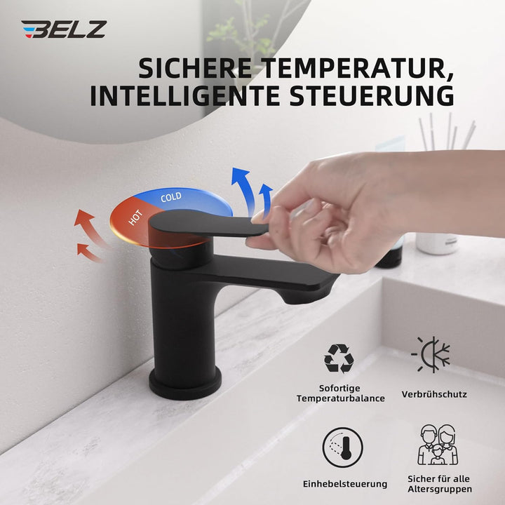 BELZ Wasserhahn Bad, Einhebel-badarmatur, Armatur Badezimmer, Mischbatterie Bad, Höhe 86 mm, Energie