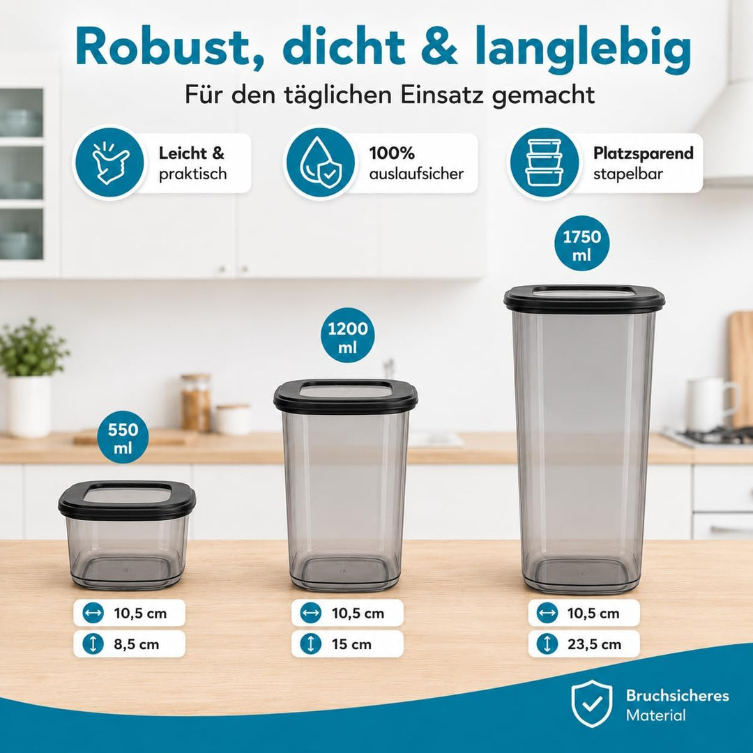 HLKauf Vorratsdosen mit Deckel 6x 1750ml luftdicht diverse Sets Küchenorganizer Aufbewahrungsbox BPA